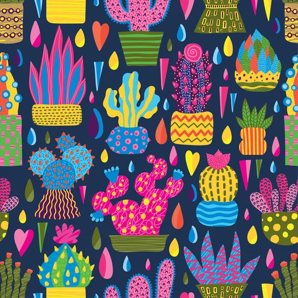 Joli Cactus Modèle Sans Couture Coloré — Image vectorielle