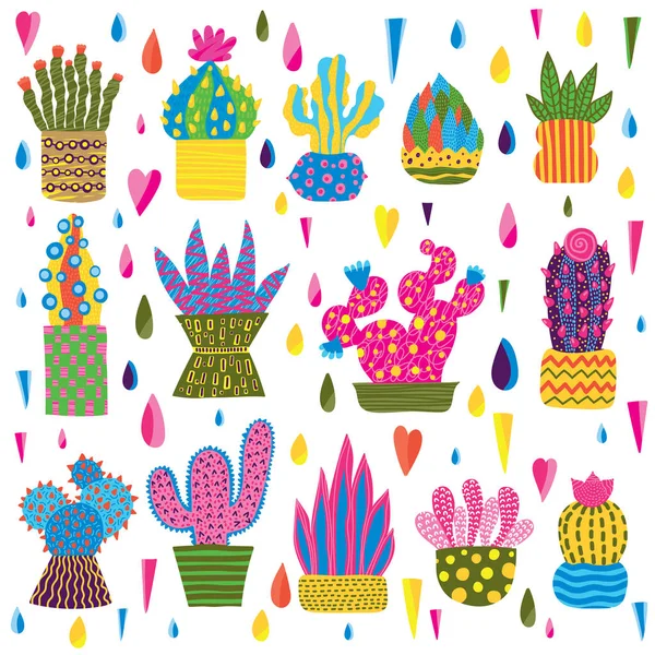 Lindo Cactus Patrón Inconsútil Colorido — Archivo Imágenes Vectoriales