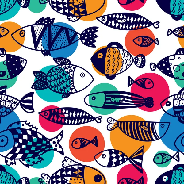 Ligne Motif Sans Couture Avec Des Poissons Mignons — Image vectorielle