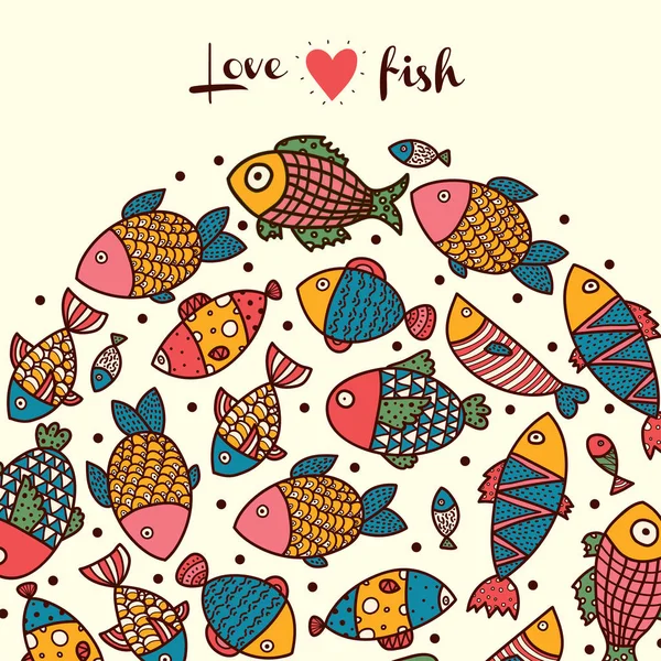 Line Seamless Pattern Cute Fish — Stock Vector