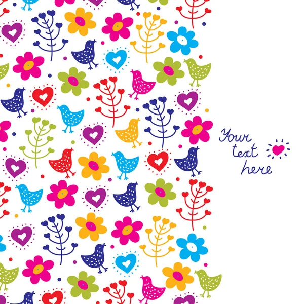 Cute Card Birds Flowers — Stock Vector