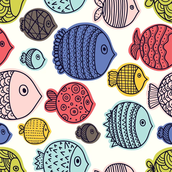 Linie Nahtlose Muster Mit Niedlichen Fischen — Stockvektor