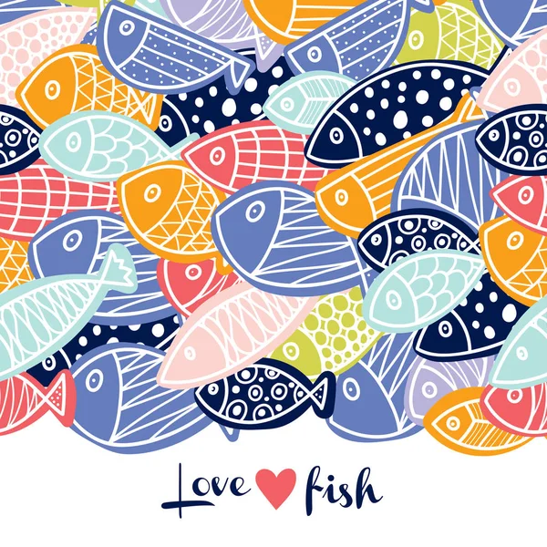 Line Seamless Pattern Cute Fish — Stock Vector