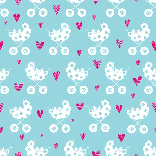 Baby Carriage Vector Background Pram Vector Seamless Pattern — Stock Vector