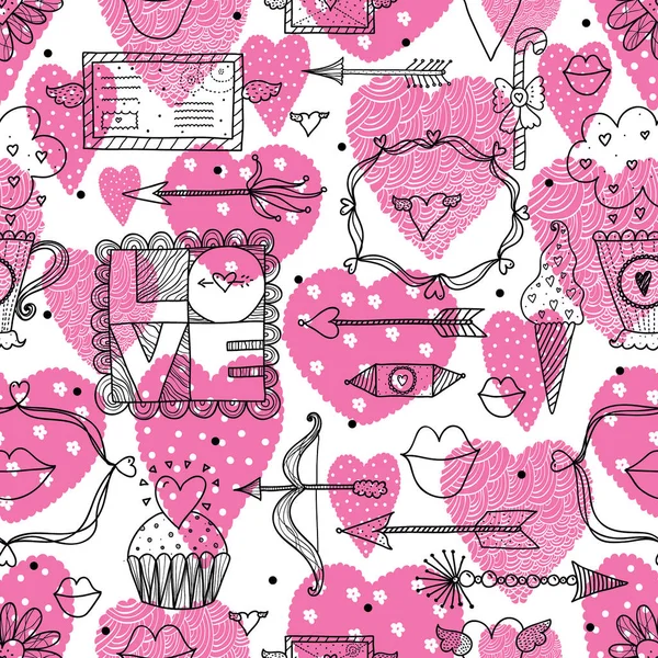 Cute Pink Seamless Pattern Valentine Day — Stock Vector