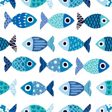 Colorful fish. Seamless pattern with cute ornamental fish. Sea background. clipart