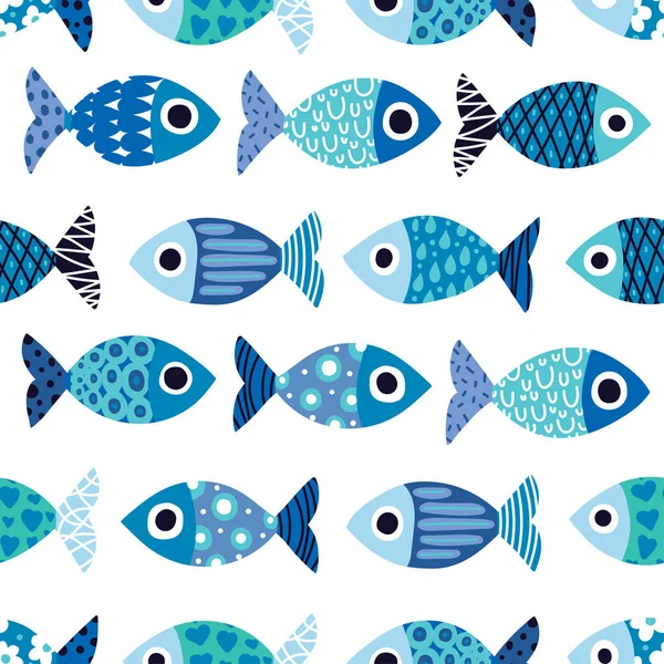 Colorful Fish Seamless Pattern Cute Ornamental Fish Sea Background — Stock Vector