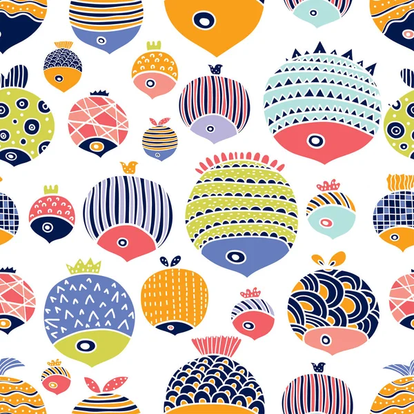 Cute Fish Kids Background Seamless Pattern — Stock Vector