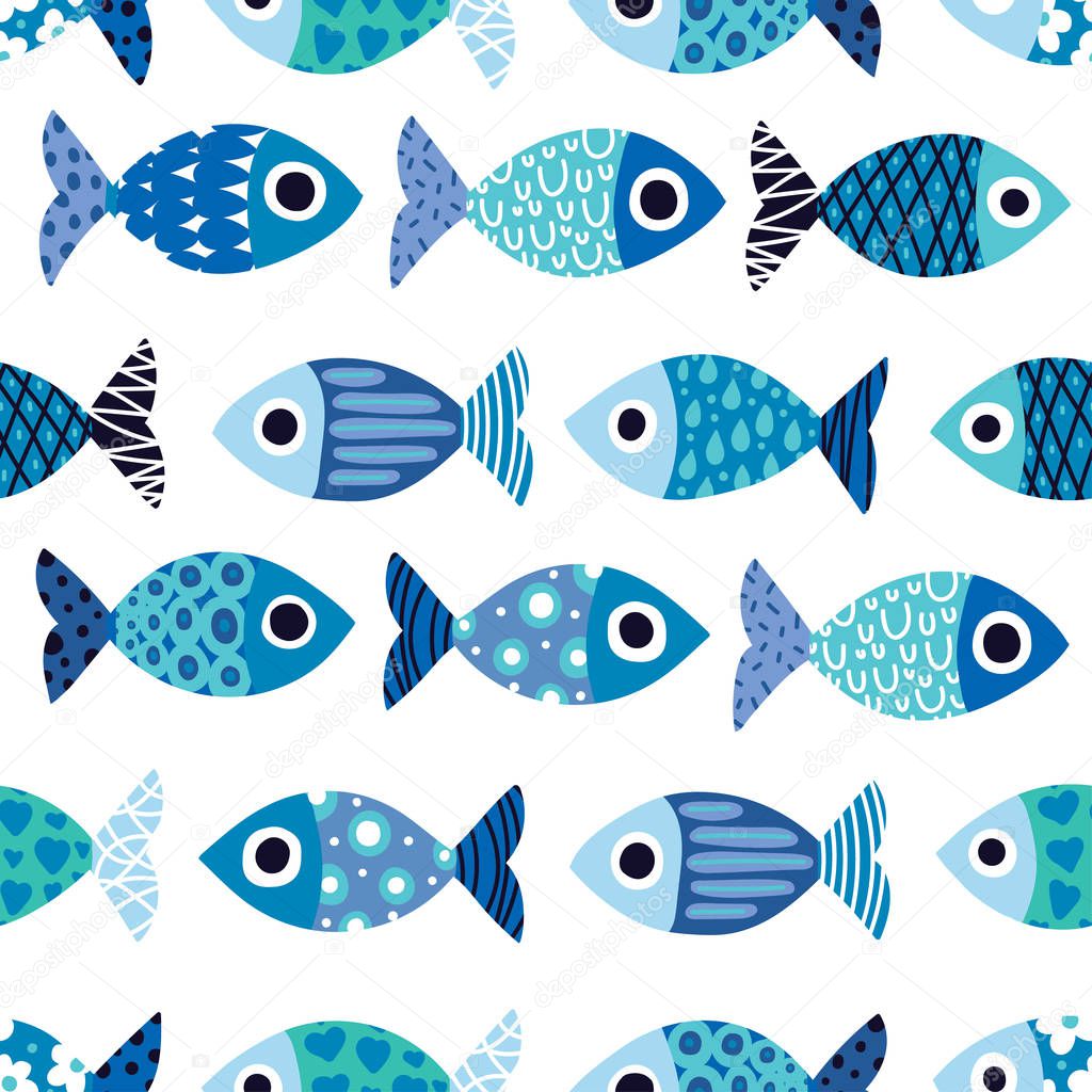Colorful fish. Seamless pattern with cute ornamental fish. Sea background.