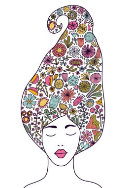 onun saç vektör çizim çiçek kız 