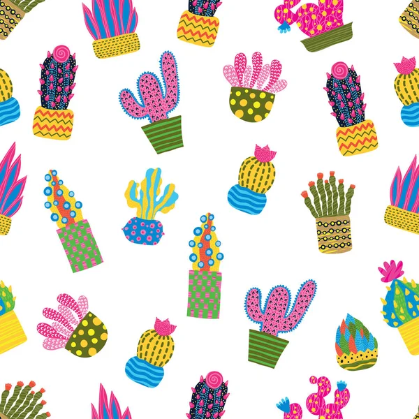Cute Cactus Colorful Seamless Pattern — Stock Vector