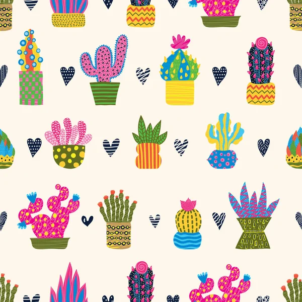 Słodki Kaktus Bezbarwny Wzór Bezszwowy — Wektor stockowy