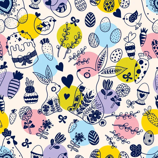 Mignon Motif Sans Couture Pour Les Vacances Pâques Lapins Oiseaux — Image vectorielle