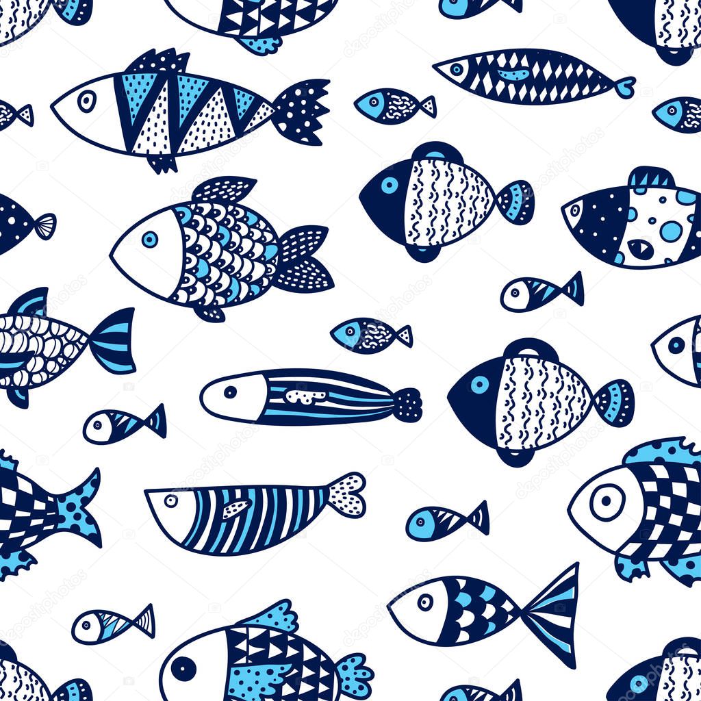 Cute fish. Vector seamless pattern.