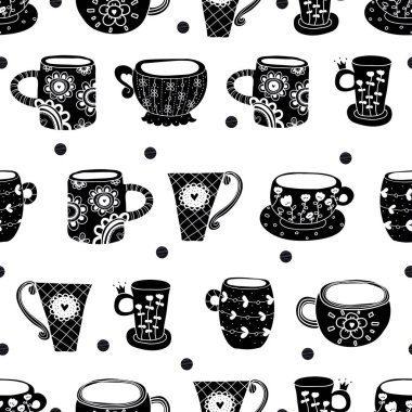 Vintage kahve porselen bardak, vektör çizim