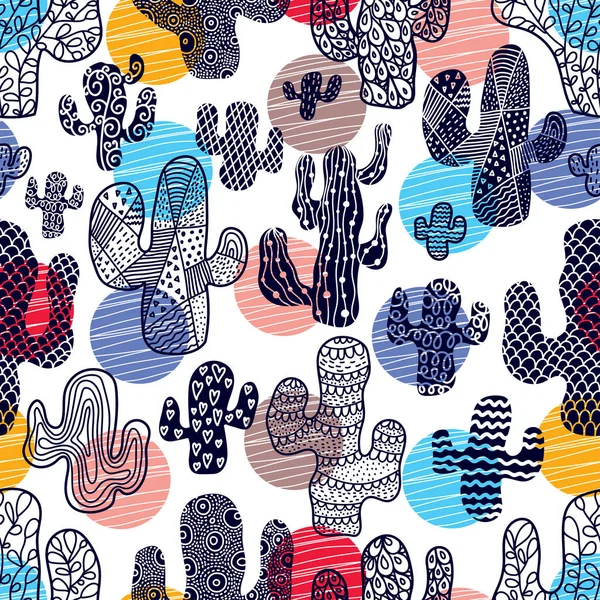 Cute Cactus Vector Seamless Pattern — Stock Vector