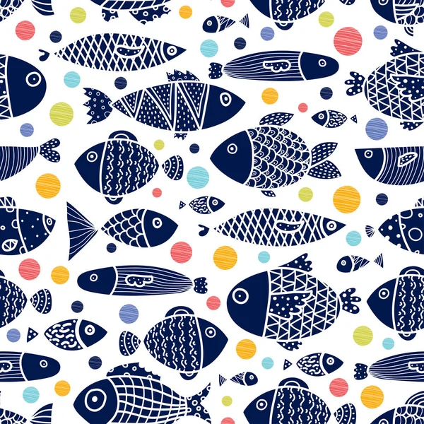 Mignon Poisson Ligne Modèle Sans Couture Vectoriel — Image vectorielle