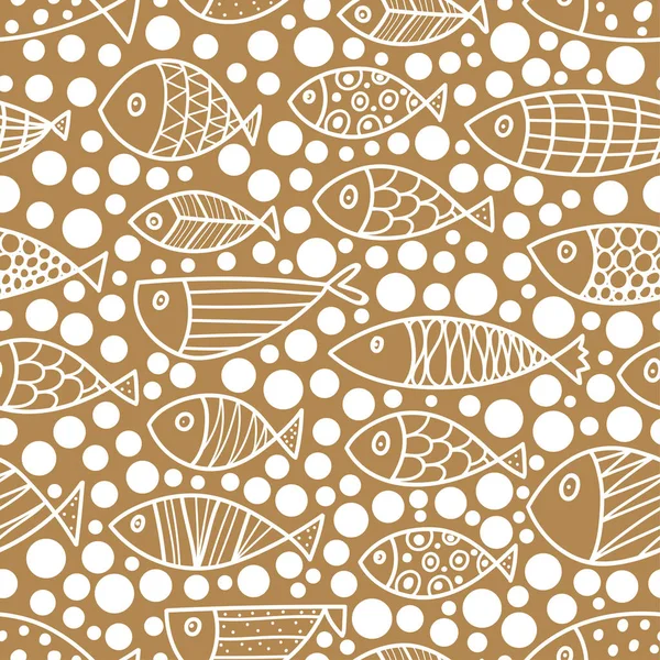 Linear Decorative Fishes Wish Gold Waves Seamless Pattern Can Used — Stock Vector