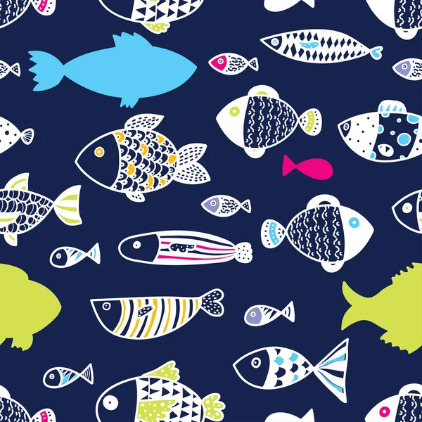Şirin balık. Çocuk geçmişi. Kusursuz desen. Tekstil endüstrisinde, kağıt, arkaplanda, koleksiyon defterinde kullanılabilir.