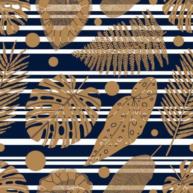 Egzotik yapraklar. Vektör dikişsiz desen. Tekstil endüstrisinde kullanılabilir, kağıt, arka plan, hurdacılık.