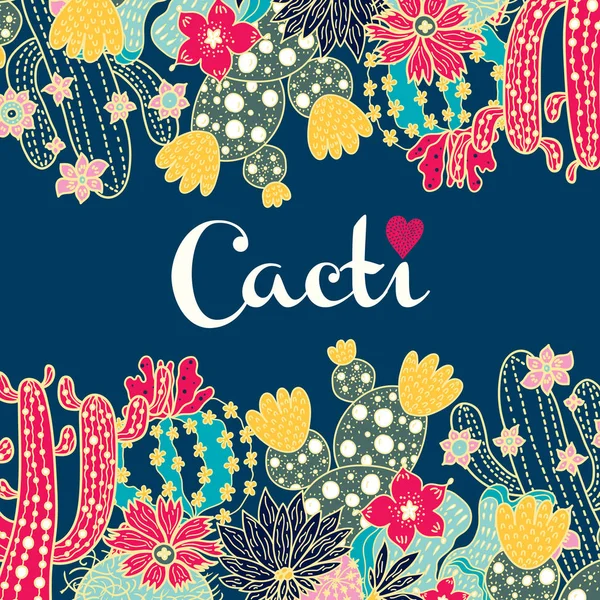 Cute Cactus Vector Postcard — Stock Vector
