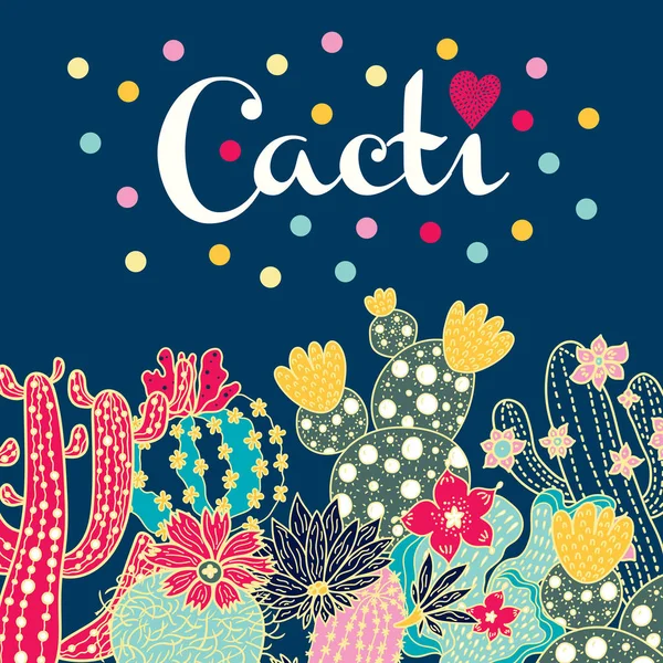 Schattig Cactus Vector Briefkaart — Stockvector