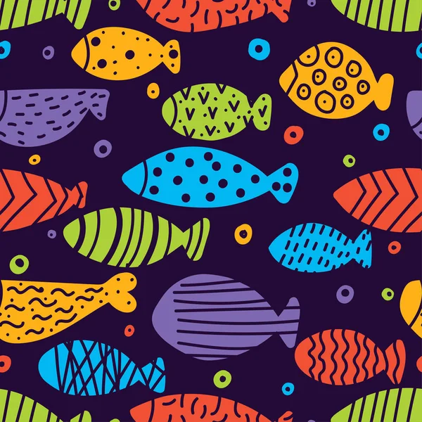 Schattige Zwarte Vis Kinderen Achtergrond Kan Worden Gebruikt Textielindustrie Papier — Stockvector