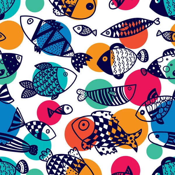 Cute Fish Polka Dots Kids Background Seamless Pattern Can Used — Stock Vector