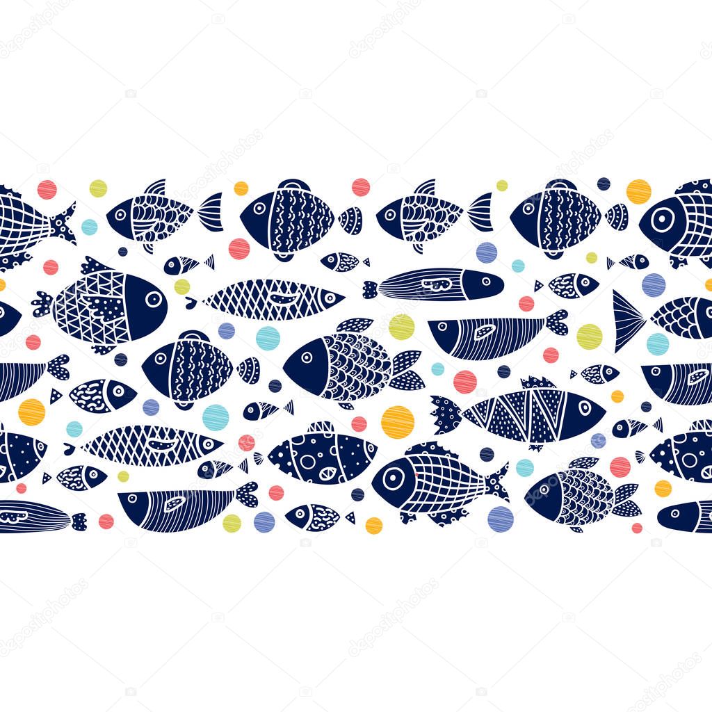 Cute black fish.  Kids background. Can be used in textile industry, paper, background, scrapbooking.