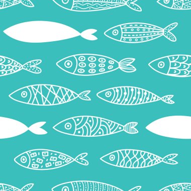 Line balık. Sevimli süs balığı ile dikişsiz desen. Deniz arka planı.