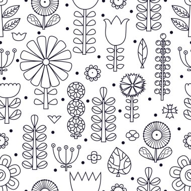 İskandinav tarzında doğrusal çiçekler. Yaz sebebi. Vektörsüz desen.