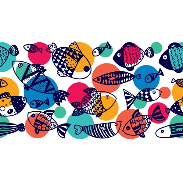 Bordure Horizontale Sans Couture Vectorielle Avec Poisson Pois — Image vectorielle