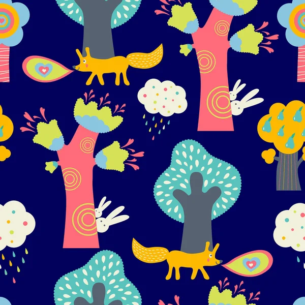 Forêt Magique Modèle Sans Couture Dans Style Dessin Animé Peut — Image vectorielle