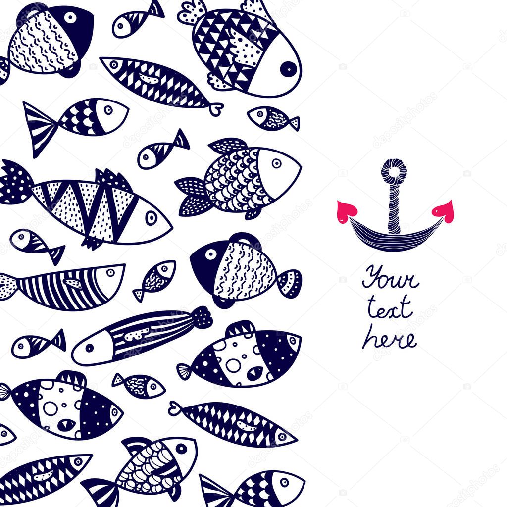 Cute postcard with decorative fish.