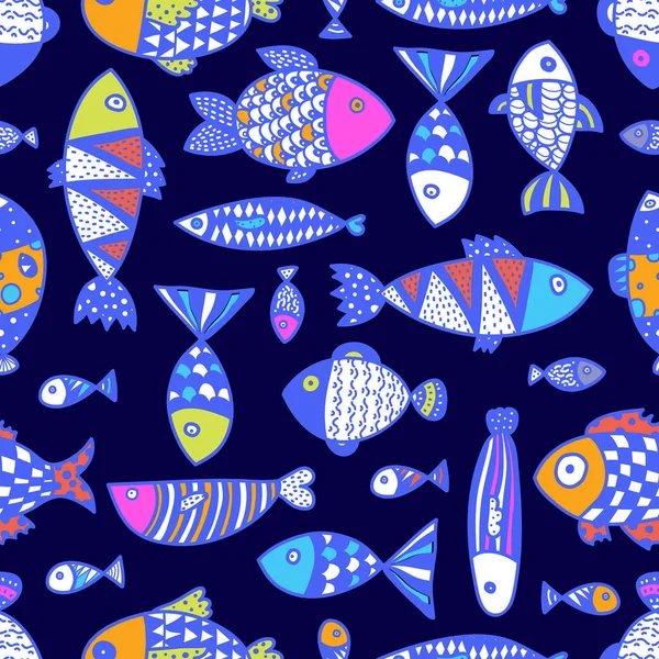 Cute Fish Kids Line Background Seamless Pattern Can Used Textile — Stock Vector