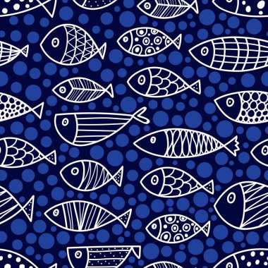 Şirin balık. Çocuk geçmişi. Kusursuz desen. Tekstil endüstrisinde, kağıt, arkaplanda, koleksiyon defterinde kullanılabilir.