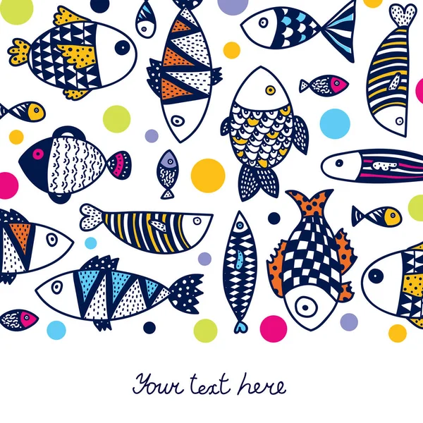 Χαριτωμένη Κάρτα Διακοσμητικά Ψάρια — Διανυσματικό Αρχείο