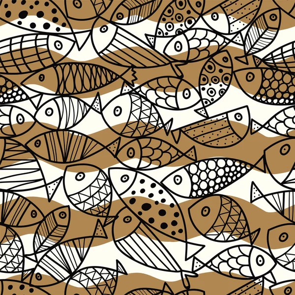 Schattige Vis Gouden Achtergrond Naadloos Patroon Kan Worden Gebruikt Textielindustrie — Stockvector