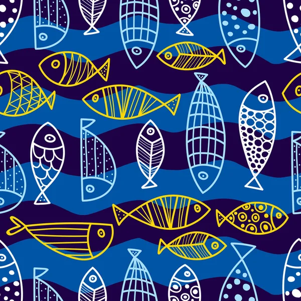 Cute Fish Gold Background Seamless Pattern Can Used Textile Industry — Stock Vector