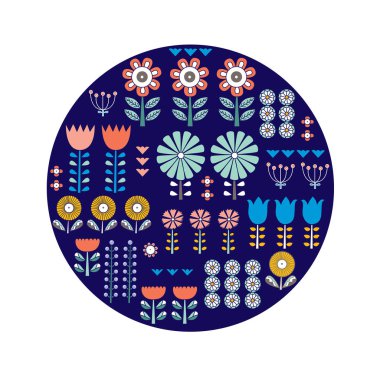 İskandinav tarzında doğrusal çiçekler. Yaz nedeni. Kart. İllüstrasyon.