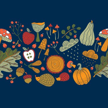 Sonbahar motifleri. Vektör yatay kenarlık.