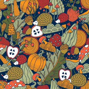 Sonbahar ve polka noktaları. Vektör dikişsiz desen. Tekstil endüstrisinde kullanılabilir, kağıt, arka plan, hurdacılık.