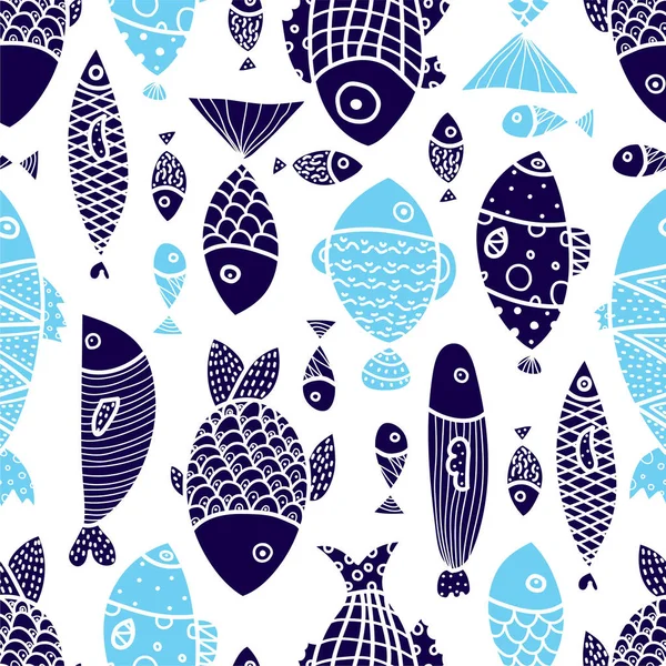 Cute Fish Kids Line Background Seamless Pattern Can Used Textile — Stock Vector