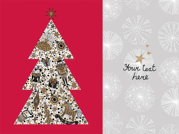 Χριστουγεννιάτικο Δέντρο Παιχνίδια Από Τον Καρυοθραύστη Μπαλέτου Χριστουγεννιάτικη Κάρτα Χρυσό — Διανυσματικό Αρχείο