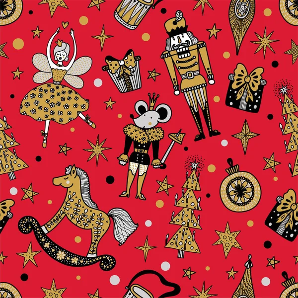 Gold Christmas Vector Seamless Nutcracker Pattern Seamless Pattern Can Used — Stock Vector
