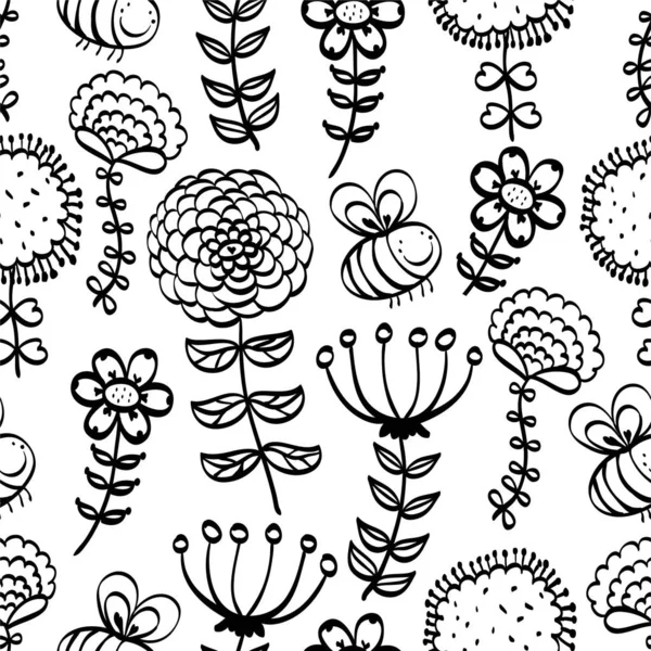 Méhek Virágok Gyermek Vektor Varrat Nélküli Mintázat Használható Textiliparban Papíron — Stock Vector