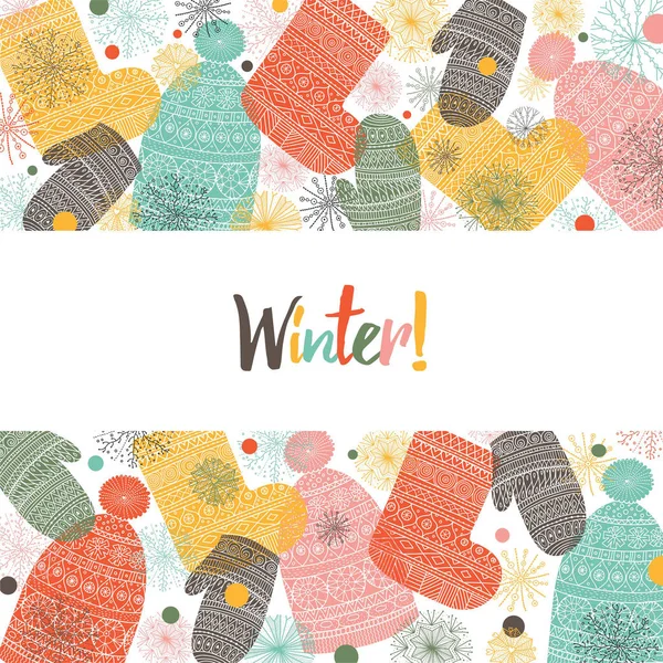 Winter Clothes Vector Cute Postcard — Stock Vector