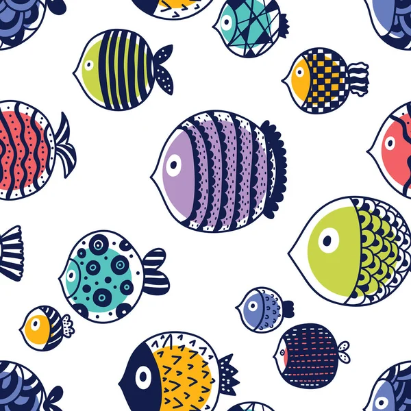 Joli Poisson Enfants Ligne Arrière Plan Modèle Sans Couture Peut — Image vectorielle