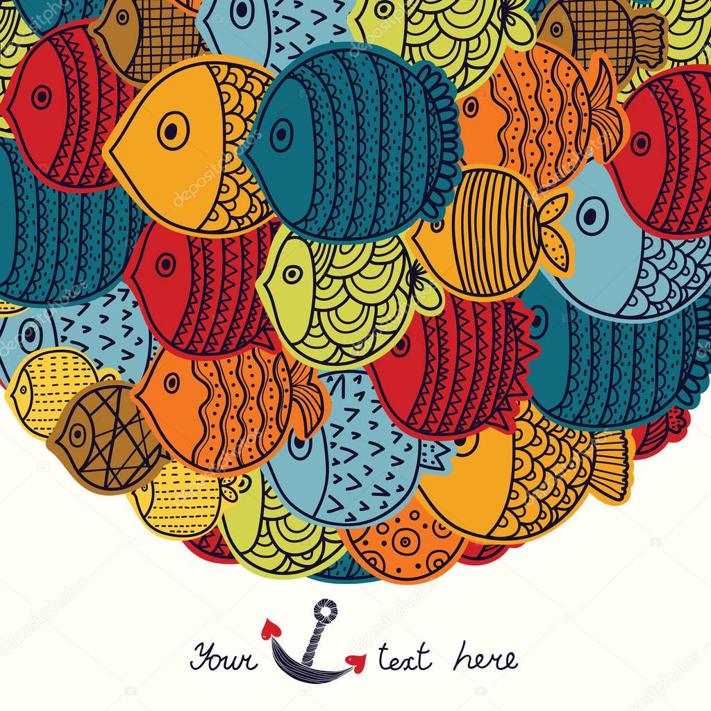 Cute fish card. Sea motif.