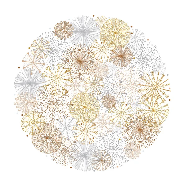 Veselé Vánoce Kolem Zlatého Stříbrného Motivu Sněhovými Vločkami Vektorová Ilustrace — Stockový vektor